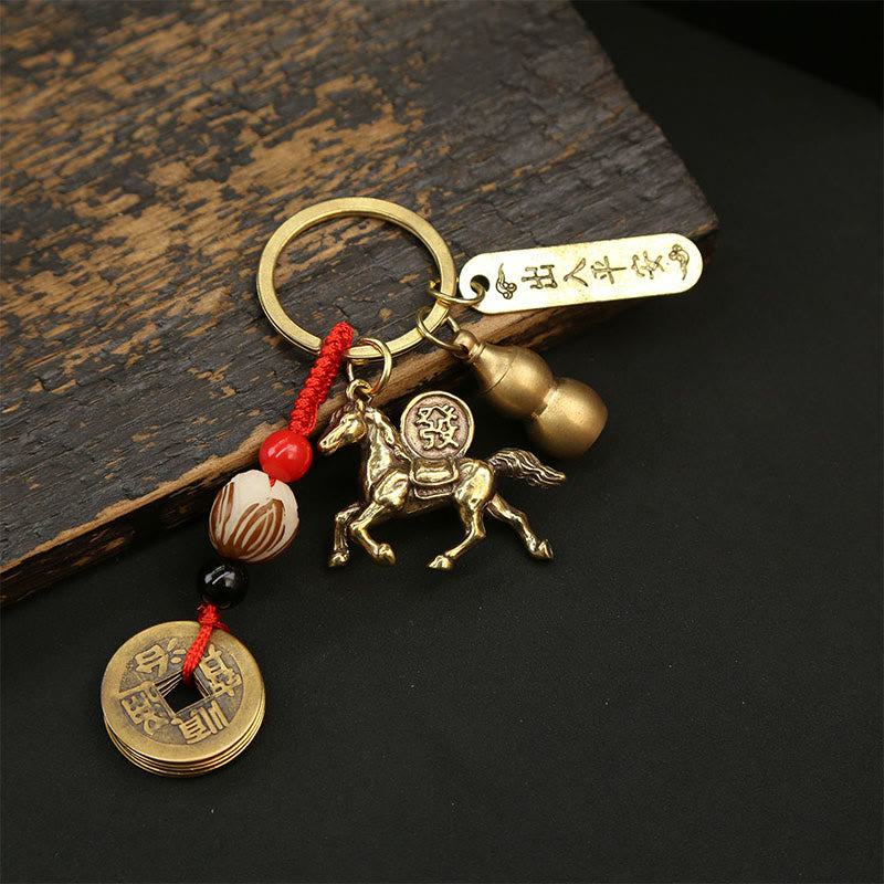 Fortune Jewel Year Of The Horse Copper Brass Five-Emperor Coins Wealth Key Chain - Fortune Jewel