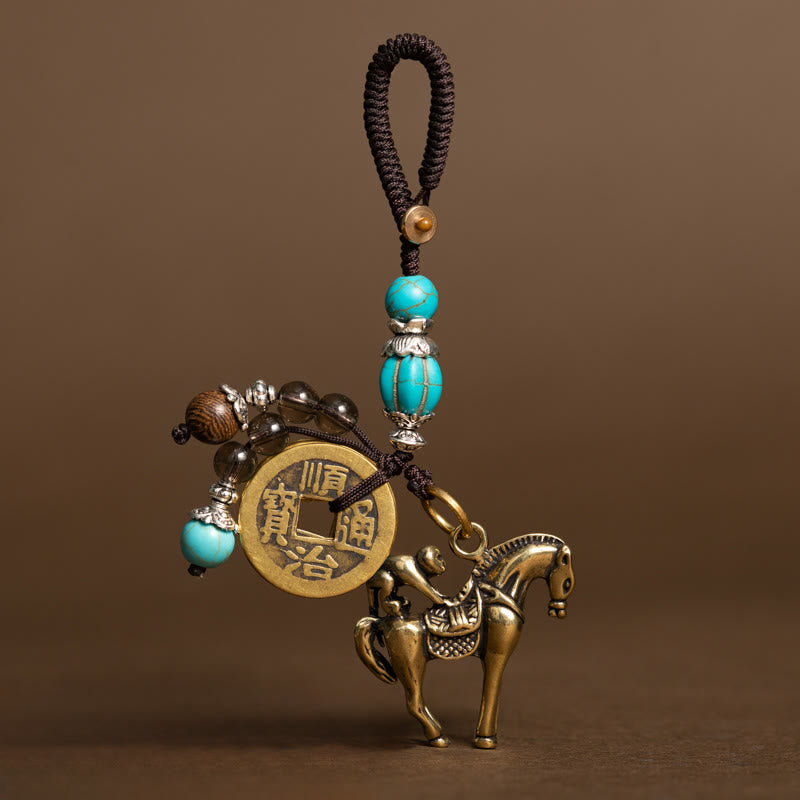 Fortune Jewel Year Of The Horse Copper Brass Five-Emperor Coins Om Mani Padme Hum Protection Key Chain - Fortune Jewel