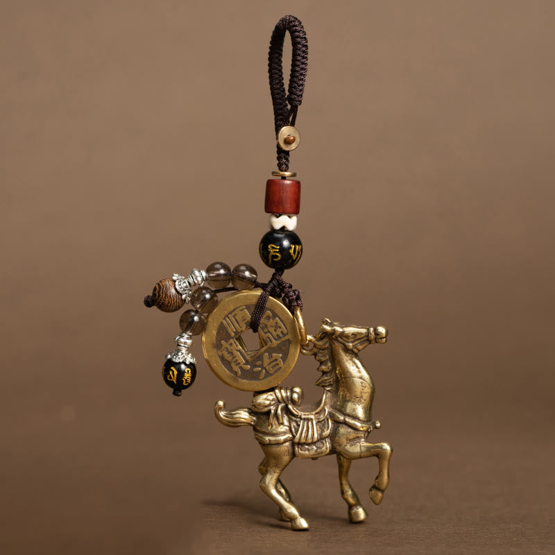 Fortune Jewel Year Of The Horse Copper Brass Five-Emperor Coins Om Mani Padme Hum Protection Key Chain - Fortune Jewel