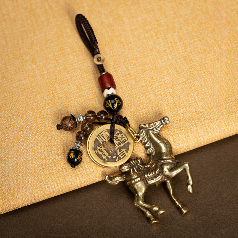 Fortune Jewel Year Of The Horse Copper Brass Five-Emperor Coins Om Mani Padme Hum Protection Key Chain - Fortune Jewel