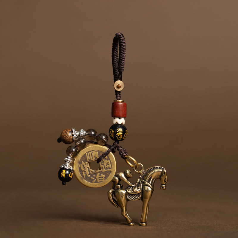 Fortune Jewel Year Of The Horse Copper Brass Five-Emperor Coins Om Mani Padme Hum Protection Key Chain - Fortune Jewel