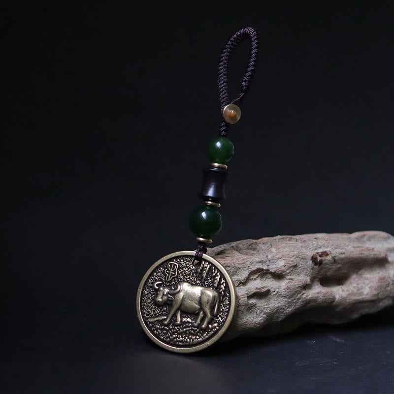 Fortune Jewel Chinese Zodiac Year Of The Horse Bagua Fu Character Copper Brass Balance Key Chain