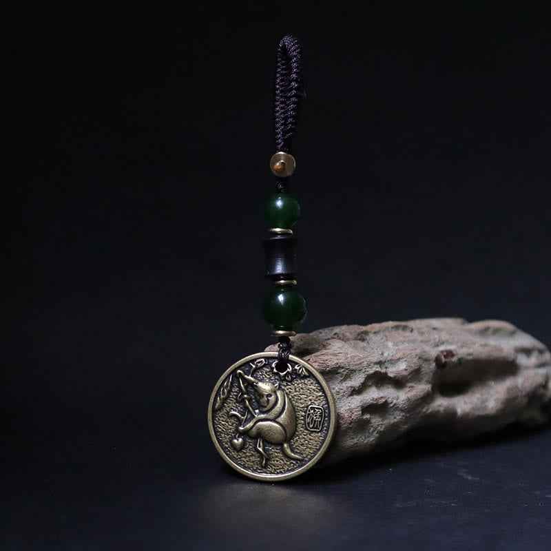 Fortune Jewel Chinese Zodiac Year Of The Horse Bagua Fu Character Copper Brass Balance Key Chain