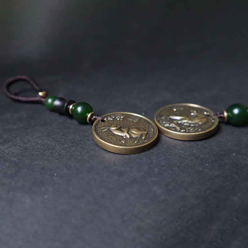 Fortune Jewel Chinese Zodiac Year Of The Horse Bagua Fu Character Copper Brass Balance Key Chain