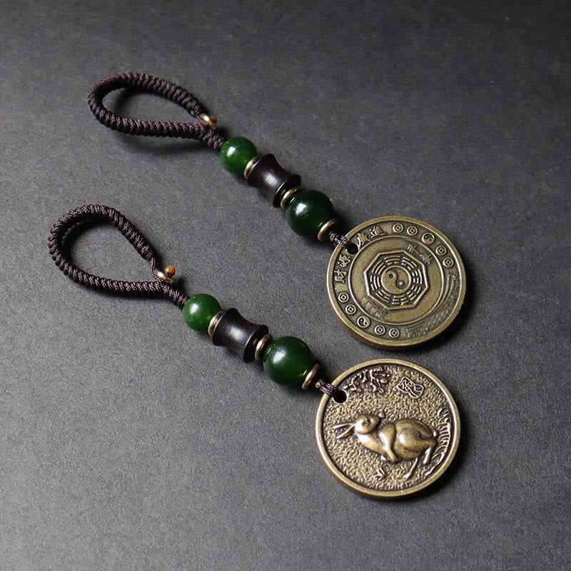Fortune Jewel Chinese Zodiac Year Of The Horse Bagua Fu Character Copper Brass Balance Key Chain