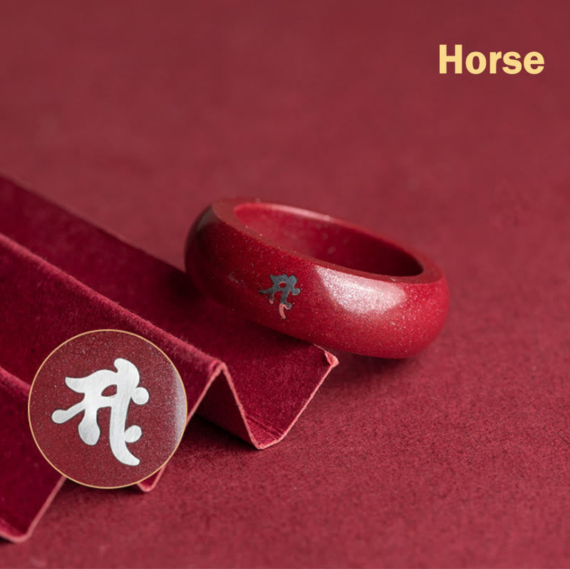 Fortune Jewel Chinese Zodiac Year Of The Horse Cinnabar Blessing Ring - Fortune Jewel