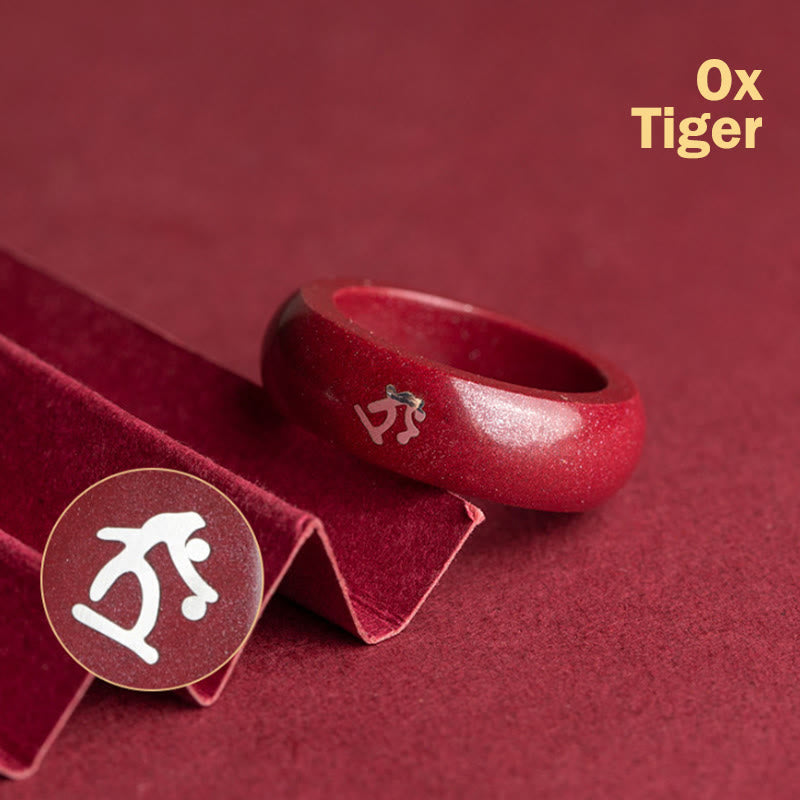 Fortune Jewel Chinese Zodiac Year Of The Horse Cinnabar Blessing Ring - Fortune Jewel