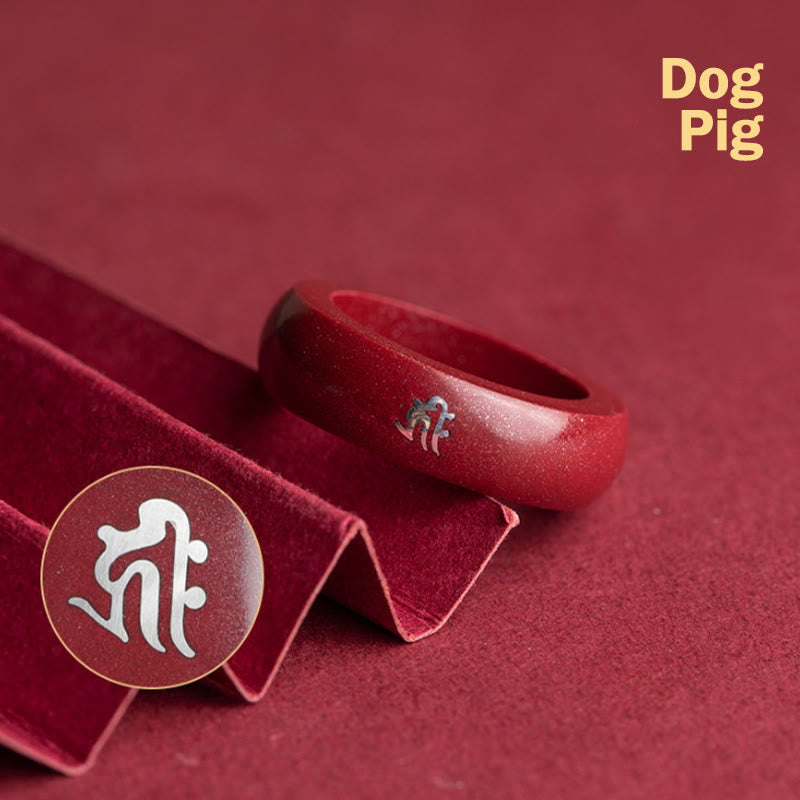 Fortune Jewel Chinese Zodiac Year Of The Horse Cinnabar Blessing Ring - Fortune Jewel