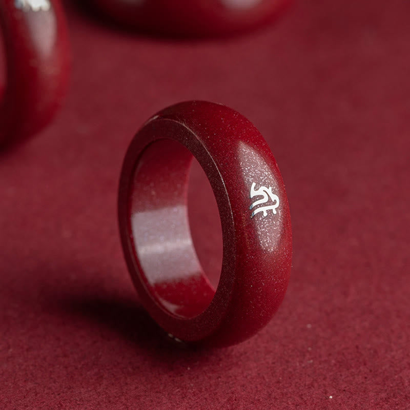 Fortune Jewel Chinese Zodiac Year Of The Horse Cinnabar Blessing Ring - Fortune Jewel
