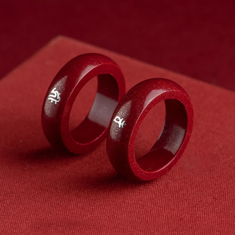 Fortune Jewel Chinese Zodiac Year Of The Horse Cinnabar Blessing Ring - Fortune Jewel