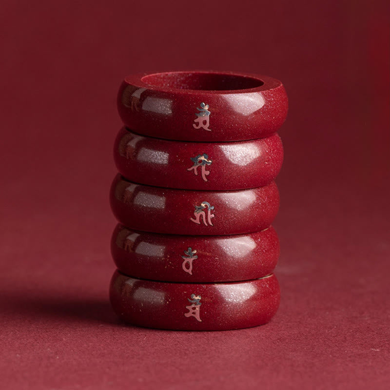 Fortune Jewel Chinese Zodiac Year Of The Horse Cinnabar Blessing Ring - Fortune Jewel
