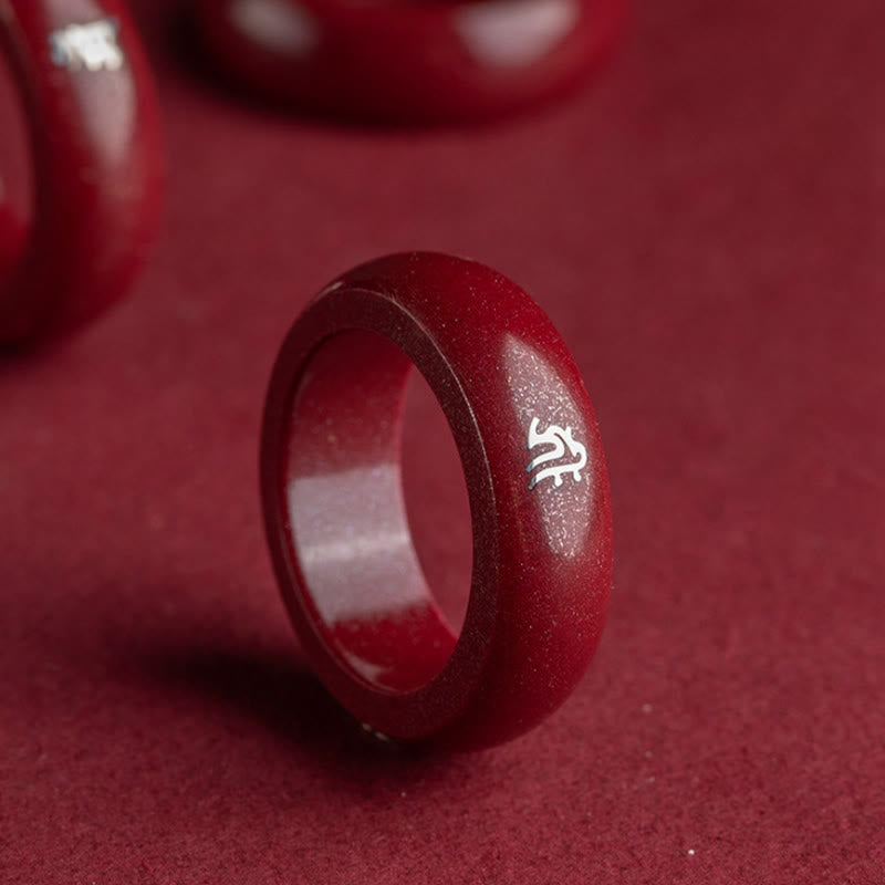 Fortune Jewel Chinese Zodiac Year Of The Horse Cinnabar Blessing Ring - Fortune Jewel