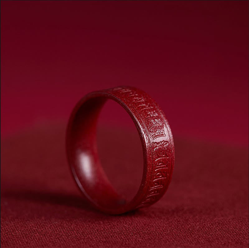 Fortune Jewel Cinnabar Om Mani Padme Hum Heart Sutra Blessing Ring - Fortune Jewel
