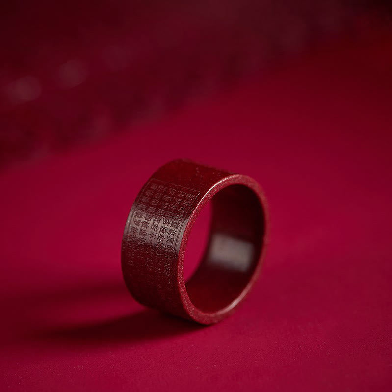 Fortune Jewel Cinnabar Om Mani Padme Hum Heart Sutra Blessing Ring - Fortune Jewel