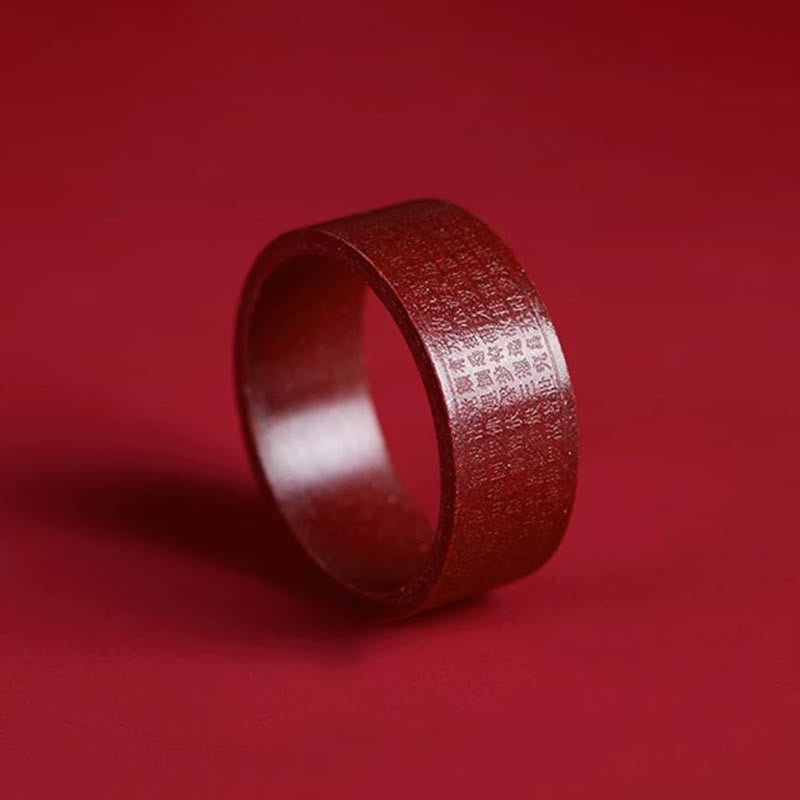 Fortune Jewel Cinnabar Om Mani Padme Hum Heart Sutra Blessing Ring - Fortune Jewel