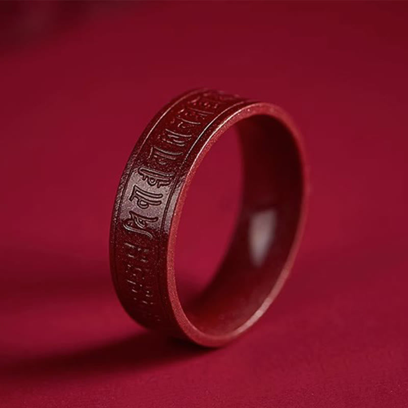 Fortune Jewel Cinnabar Om Mani Padme Hum Heart Sutra Blessing Ring - Fortune Jewel