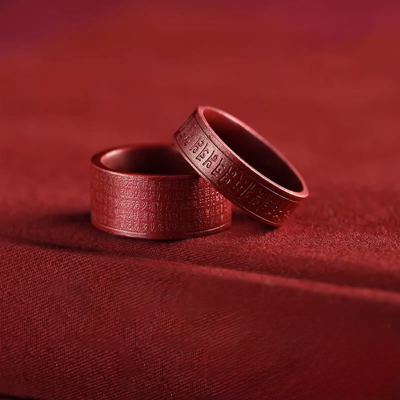 Fortune Jewel Cinnabar Om Mani Padme Hum Heart Sutra Blessing Ring - Fortune Jewel