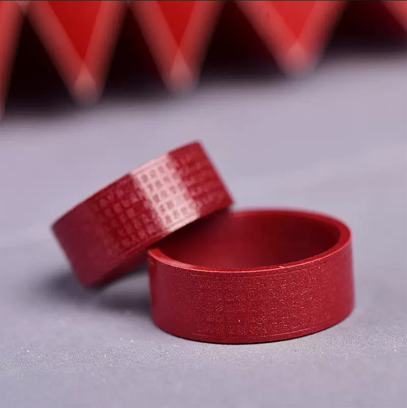 Fortune Jewel Cinnabar Om Mani Padme Hum Heart Sutra Blessing Ring - Fortune Jewel