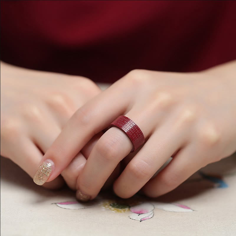 Fortune Jewel Cinnabar Om Mani Padme Hum Heart Sutra Blessing Ring - Fortune Jewel