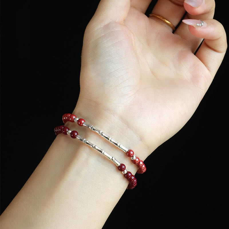 Fortune Jewel Cinnabar 925 Sterling Silver Calm Concentration Bracelet - Fortune Jewel