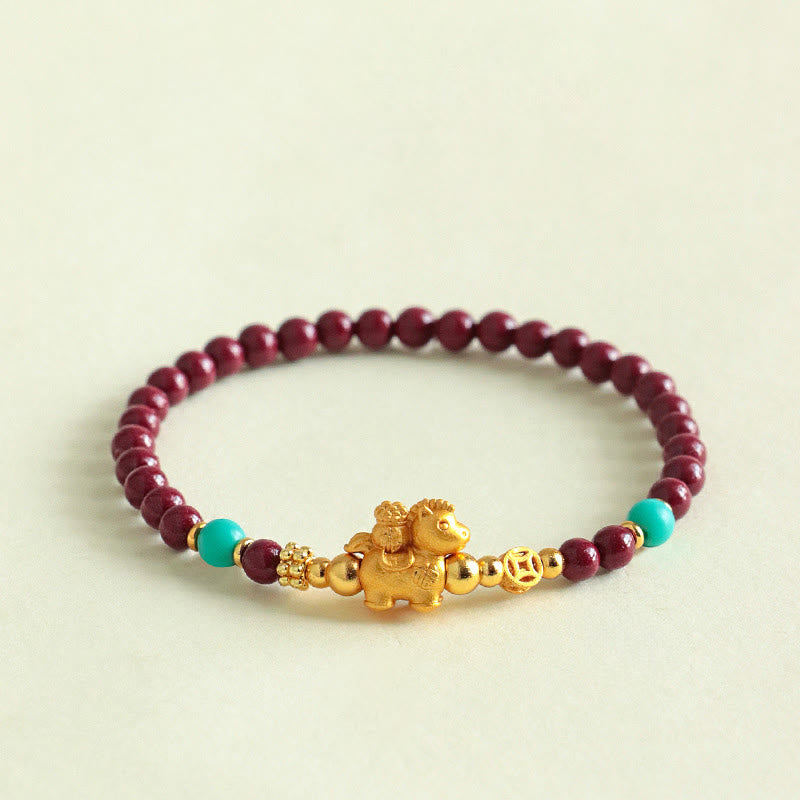 Fortune Jewel Year Of The Horse Fu Character Cinnabar Calm Bracelet - Fortune Jewel