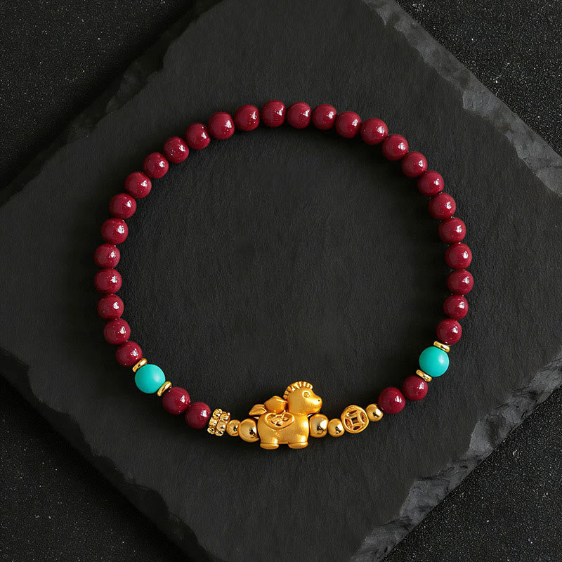 Fortune Jewel Year Of The Horse Fu Character Cinnabar Calm Bracelet - Fortune Jewel