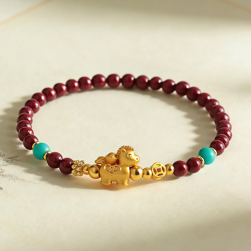 Fortune Jewel Year Of The Horse Fu Character Cinnabar Calm Bracelet - Fortune Jewel