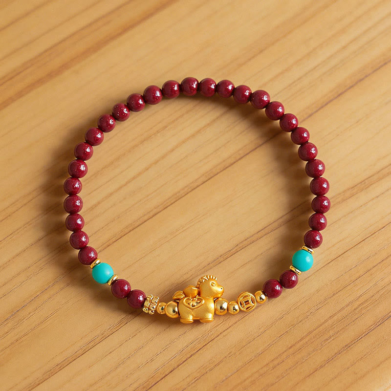Fortune Jewel Year Of The Horse Fu Character Cinnabar Calm Bracelet - Fortune Jewel