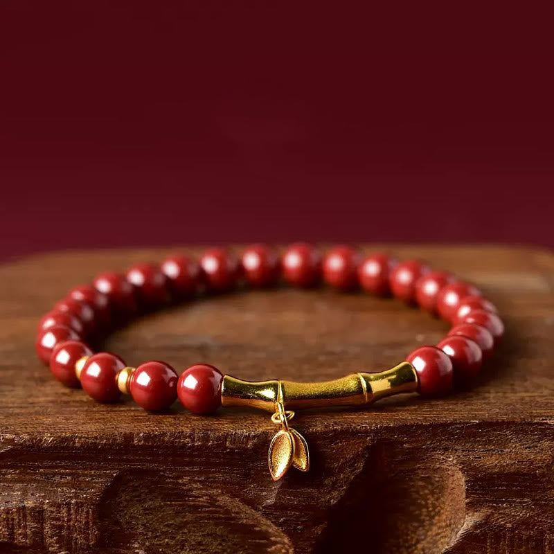 Buddha Stones Bamboo Cinnabar 925 Sterling Silver Concentration Bracelet - Fortune Jewel