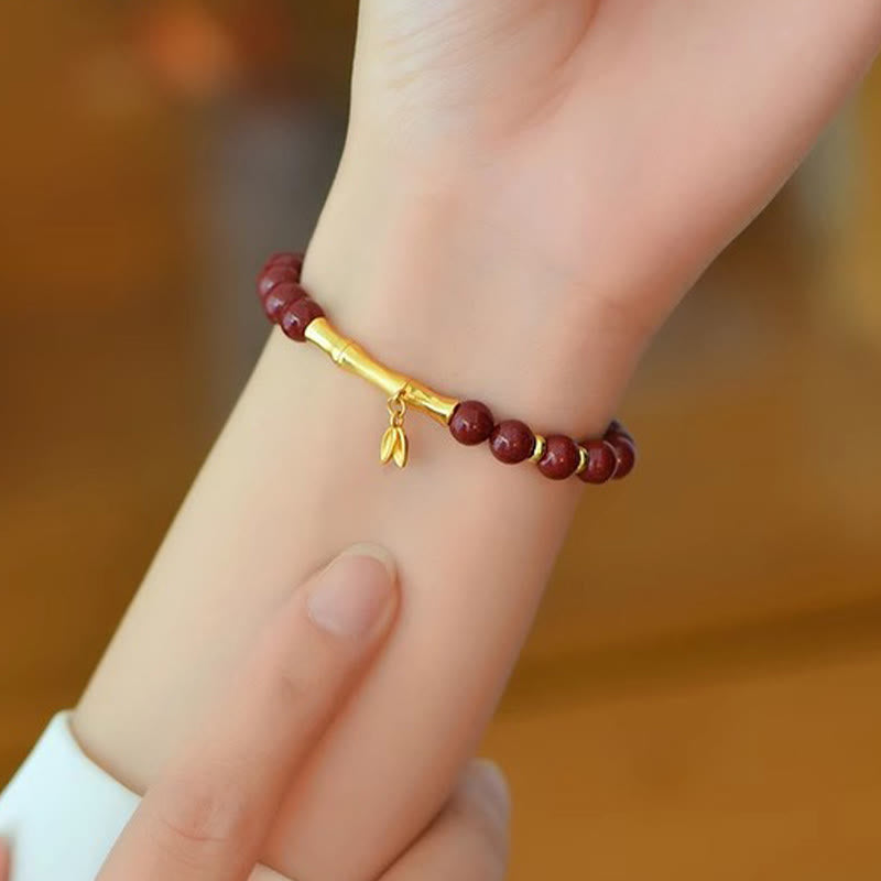 Buddha Stones Bamboo Cinnabar 925 Sterling Silver Concentration Bracelet - Fortune Jewel