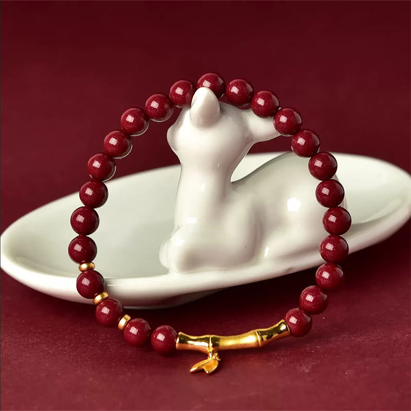 Buddha Stones Bamboo Cinnabar 925 Sterling Silver Concentration Bracelet - Fortune Jewel