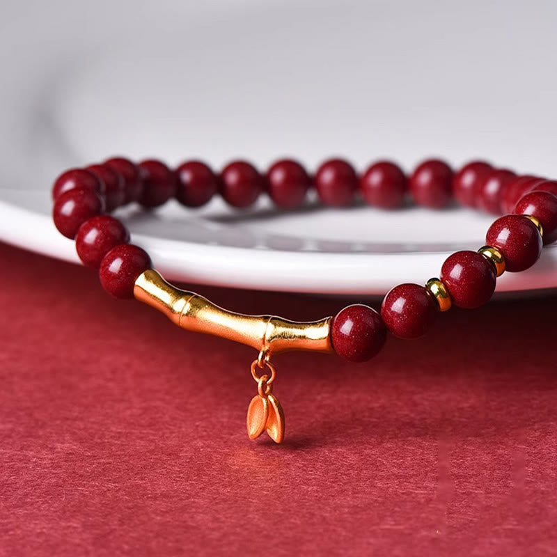 Buddha Stones Bamboo Cinnabar 925 Sterling Silver Concentration Bracelet - Fortune Jewel