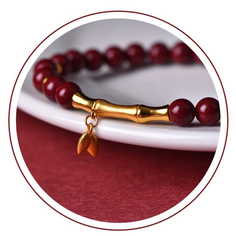 Buddha Stones Bamboo Cinnabar 925 Sterling Silver Concentration Bracelet - Fortune Jewel