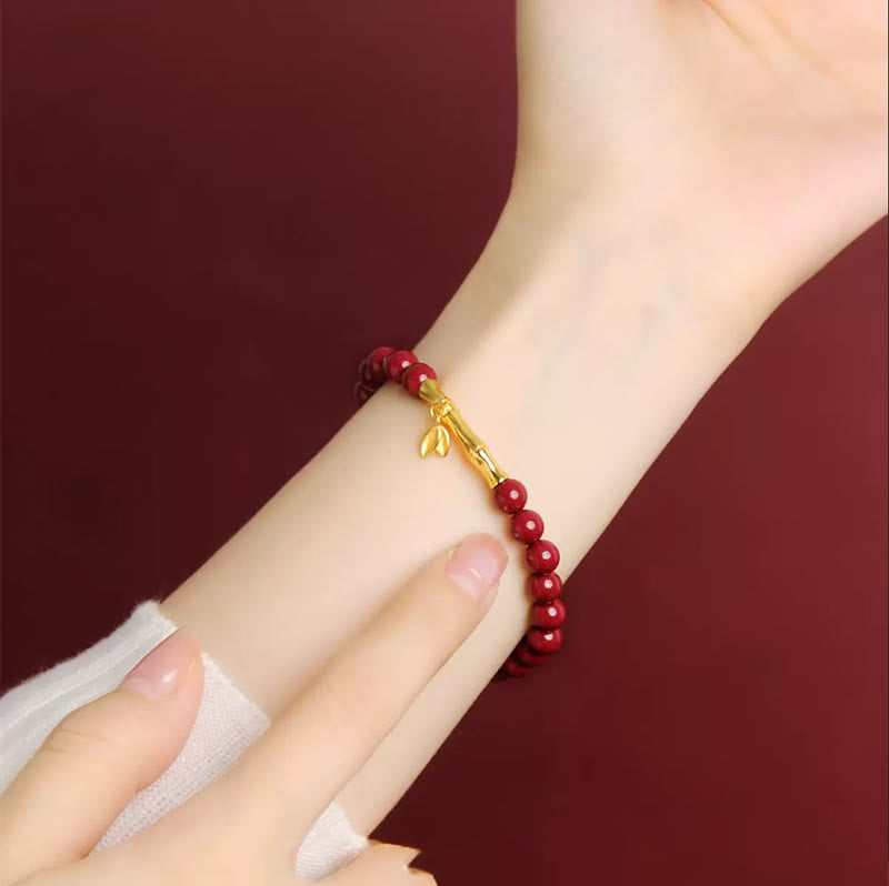 Buddha Stones Bamboo Cinnabar 925 Sterling Silver Concentration Bracelet - Fortune Jewel