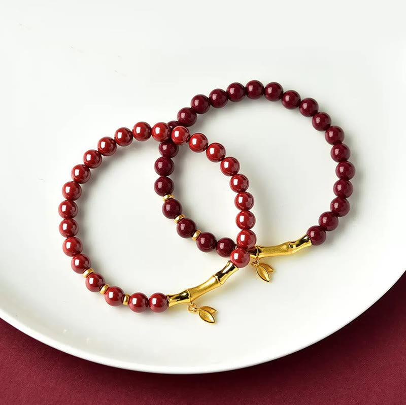 Buddha Stones Bamboo Cinnabar 925 Sterling Silver Concentration Bracelet - Fortune Jewel