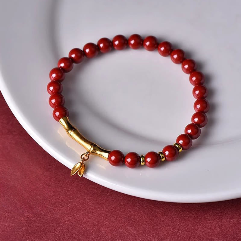 Buddha Stones Bamboo Cinnabar 925 Sterling Silver Concentration Bracelet - Fortune Jewel