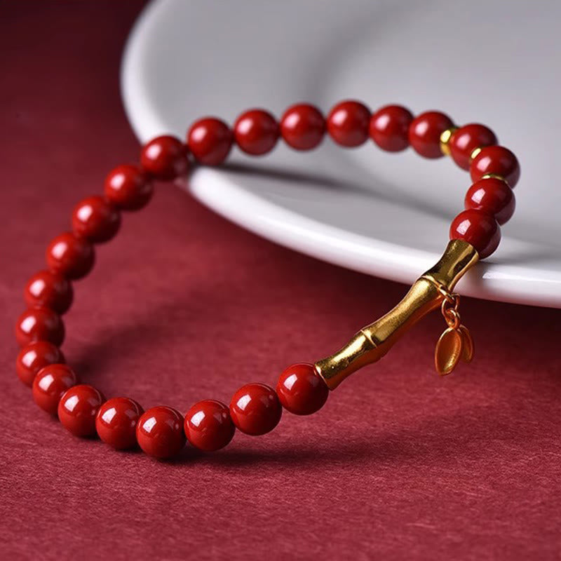Buddha Stones Bamboo Cinnabar 925 Sterling Silver Concentration Bracelet - Fortune Jewel