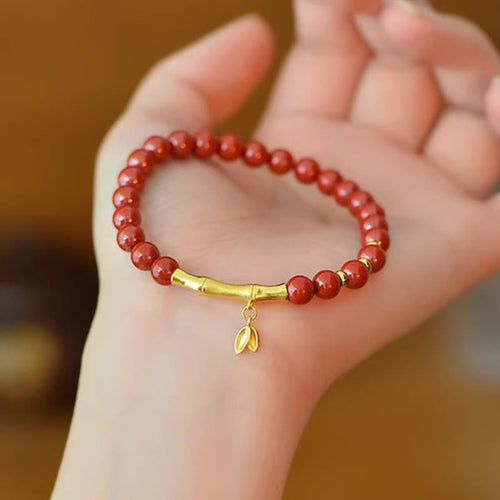 Buddha Stones Bamboo Cinnabar 925 Sterling Silver Concentration Bracelet - Fortune Jewel