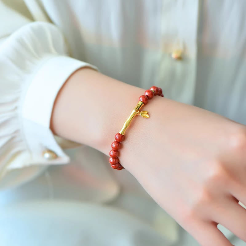 Buddha Stones Bamboo Cinnabar 925 Sterling Silver Concentration Bracelet - Fortune Jewel
