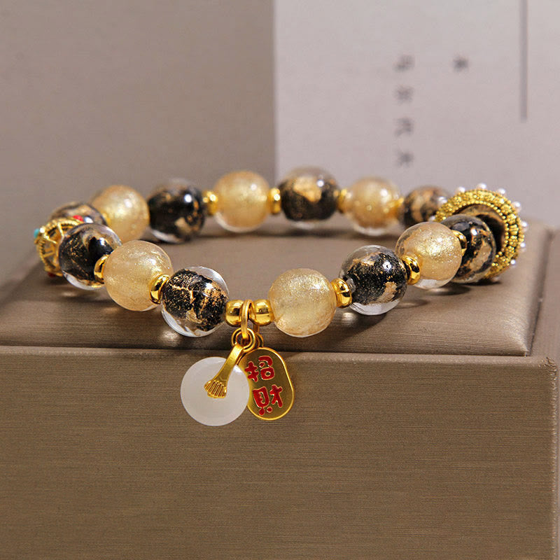 Fortune Jewel Black Gold Liuli Glass Bead Attracts Wealth Peace Buckle Blessing Bracelet - Fortune Jewel