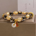 Fortune Jewel Black Gold Liuli Glass Bead Attracts Wealth Peace Buckle Blessing Bracelet - Fortune Jewel