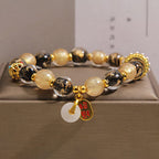 Fortune Jewel Black Gold Liuli Glass Bead Attracts Wealth Peace Buckle Blessing Bracelet - Fortune Jewel