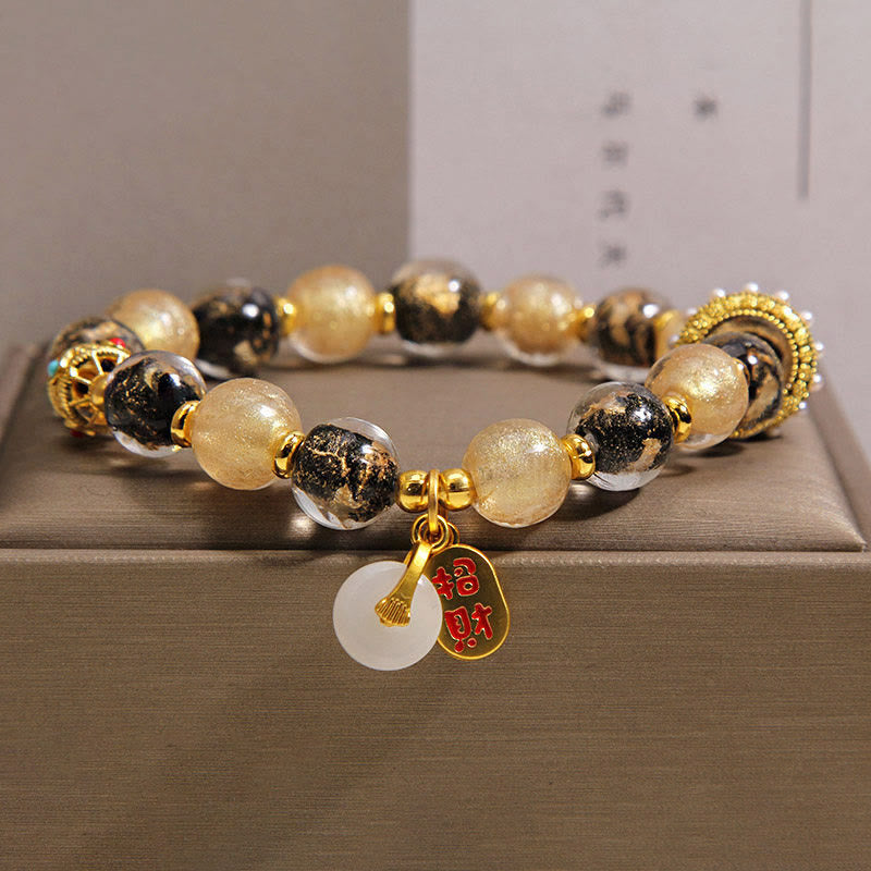 Fortune Jewel Black Gold Liuli Glass Bead Attracts Wealth Peace Buckle Blessing Bracelet - Fortune Jewel