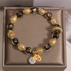 Fortune Jewel Black Gold Liuli Glass Bead Attracts Wealth Peace Buckle Blessing Bracelet - Fortune Jewel