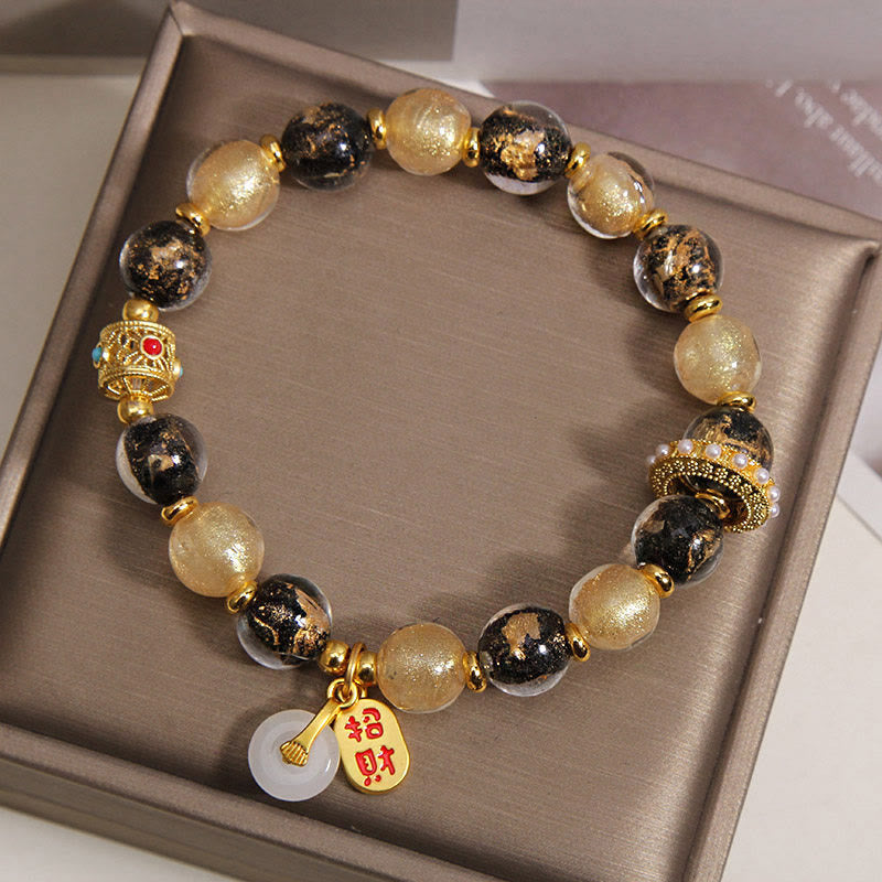 Fortune Jewel Black Gold Liuli Glass Bead Attracts Wealth Peace Buckle Blessing Bracelet - Fortune Jewel