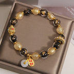 Fortune Jewel Black Gold Liuli Glass Bead Attracts Wealth Peace Buckle Blessing Bracelet - Fortune Jewel