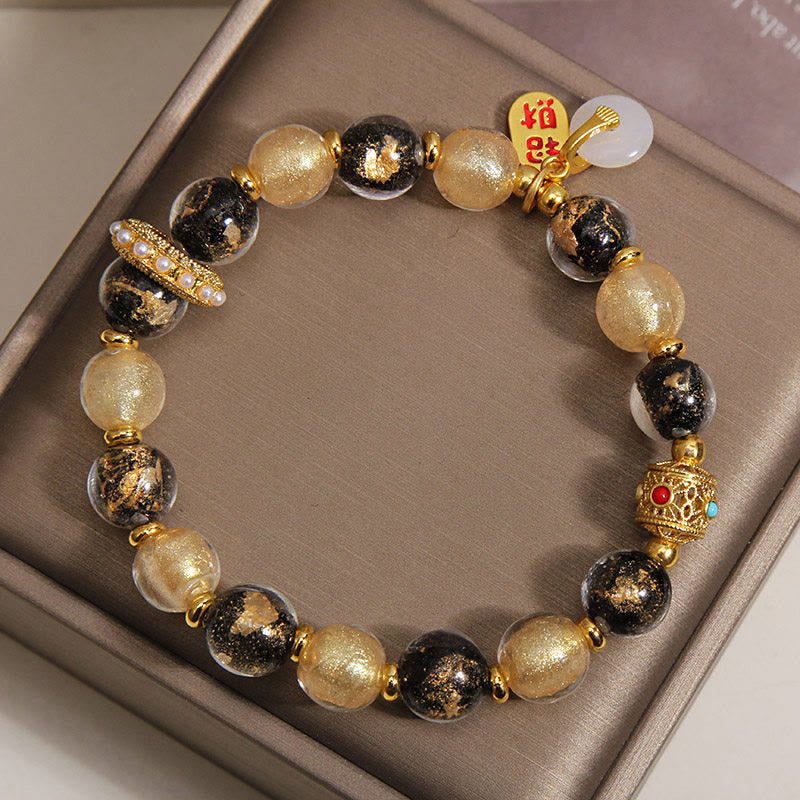 Fortune Jewel Black Gold Liuli Glass Bead Attracts Wealth Peace Buckle Blessing Bracelet - Fortune Jewel