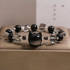 Fortune Jewel Black Obsidian Cat Head Purification Strength Bracelet - Fortune Jewel
