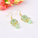 Fortune Jewel Green Pink Flower Liuli Glass Drop Earrings - Fortune Jewel