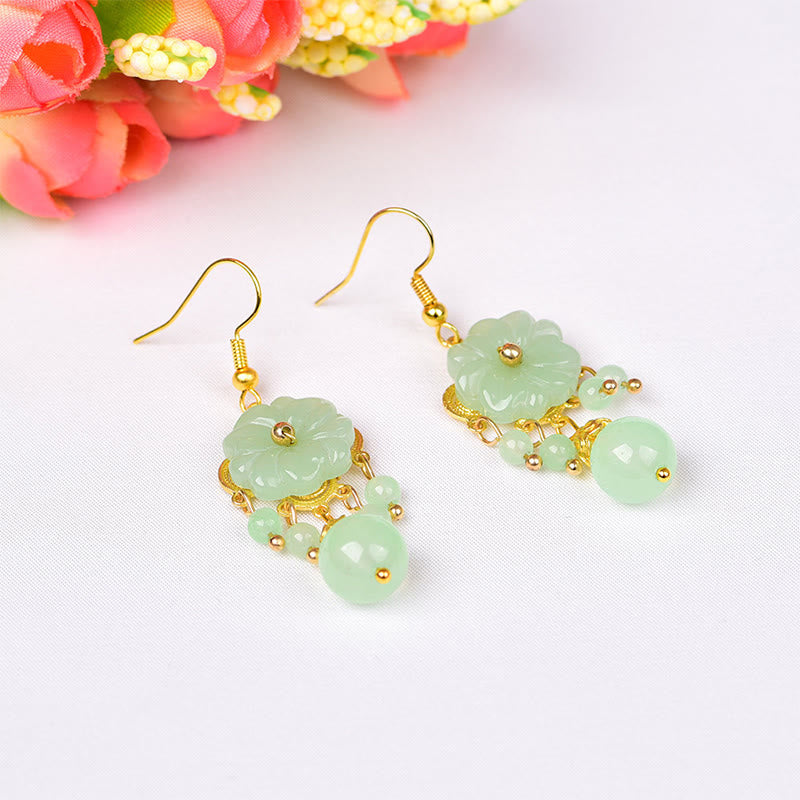 Fortune Jewel Green Pink Flower Liuli Glass Drop Earrings - Fortune Jewel